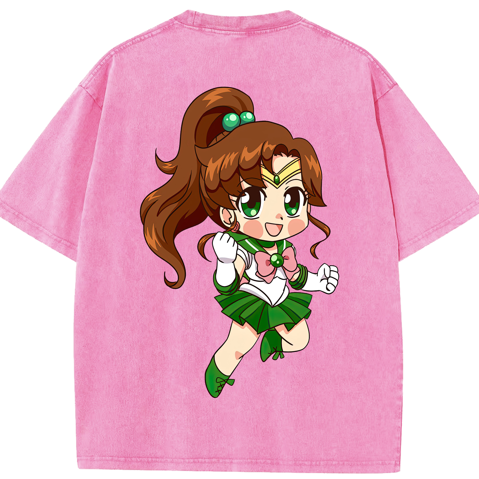 （画像用） 美少女戦士セーラームーン 木野 まこと きの まこと Sailor Moon Kino Makoto （セーラージュピター；Sailor Jupiter） 綿100% ヴィンテージ風 半袖Tシャツ（背面プリント）